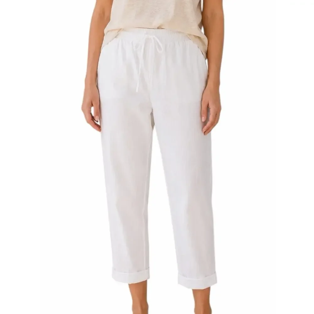 J.Crew Women’s Size 16 White Linen Cotton Pockets Drawstring Pants Crop Cuffed